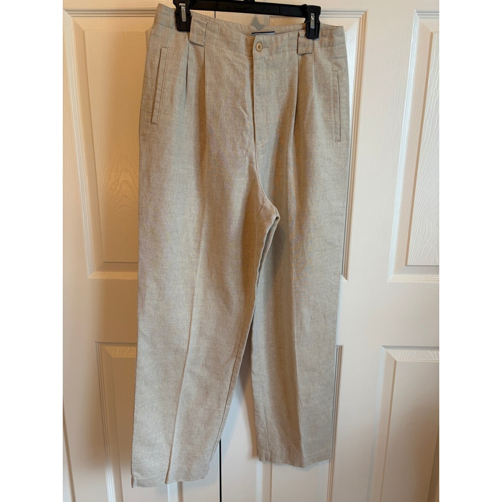 Vintage Liz Claiborne Liz Sport Linen Cotton Pleated High Waist Pants Beige 14